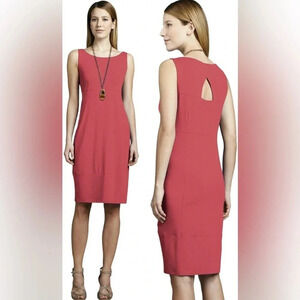 Eileen Fisher Viscose Jersey Oval Cut Out Rose Knee Length Coral orange Dress M